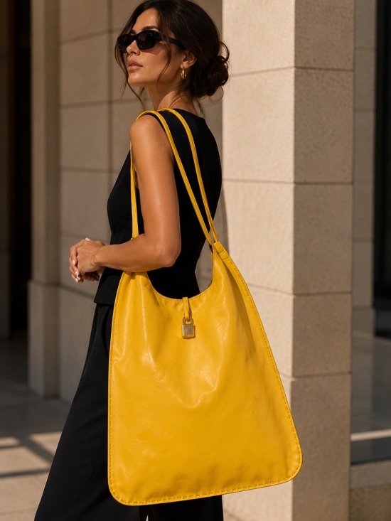 Tom Ford Handbags - Tom Ford Large Yellow Leather Shopping Tote Shoulder Bag Italy